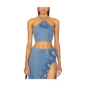 Lovers And Friends Denim Blue Rosalie Halter Top Size S